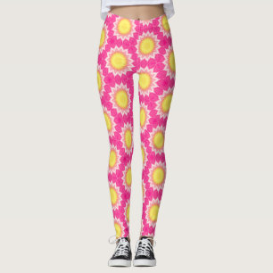 Pink & Gelb Sonnenblumenmuster - Leggings