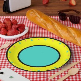 Pink-gelbe geometrische Polka-Punkte Pappteller