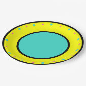 Pink-gelbe geometrische Polka-Punkte Pappteller (Schrägansicht)