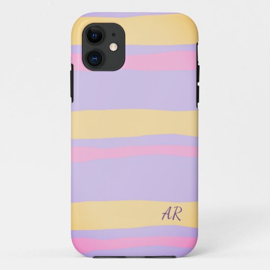 Pink-gelbe Lila Pastel Wavy Stripes iPhone Case (Rückseite)
