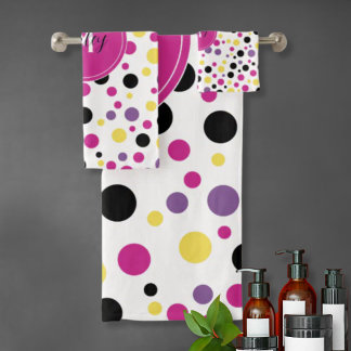 Pink-gelbe Polka-Punkte Badhandtuch Set