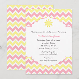Pink Gelbe Sonnenschein Mädchen Baby Shower Einladung