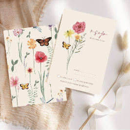 Pink-Gelbe Wildblume Whimsical Wedding RSVP Karte