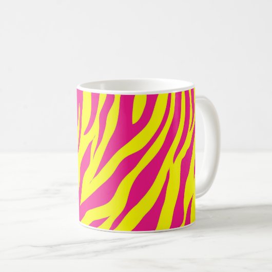 Pink-gelbe wildes Tier-Druckzebra-Streifen Kaffeetasse (VorderseiteRechts)