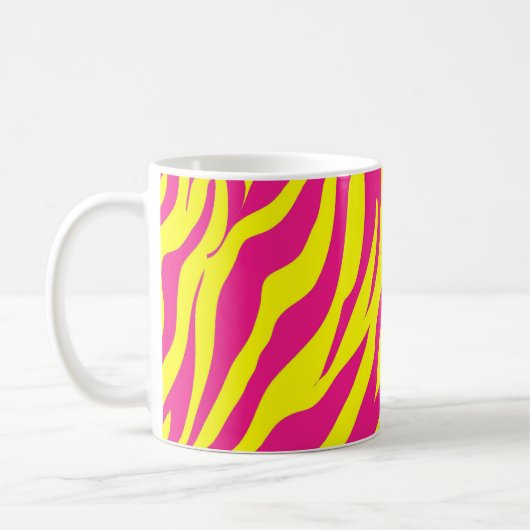 Pink-gelbe wildes Tier-Druckzebra-Streifen Kaffeetasse (Links)