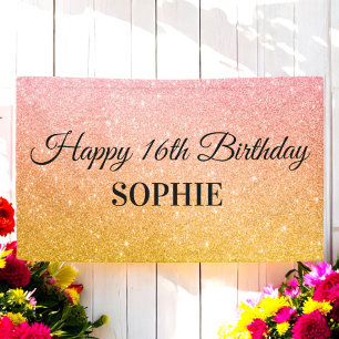 Pink Gelber Geburtstagsparty Glitter  Banner