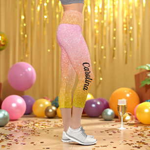 Pink Gelbes Gold Glitter Ombre Funkeln Capri Leggings