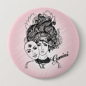 Pink Gemini Masked Lady Zodiac Personal Button (Vorderseite)