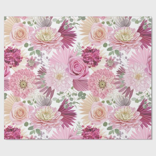 Pink-Gemischtgarten-Blume Geschenkpapier (Flach)