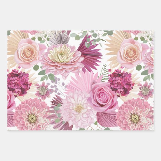 Pink-Gemischtgarten-Blume Geschenkpapier Set (Vorderseite)