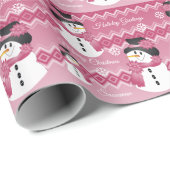 Pink Gemustert Snowman Geschenkpapier (Rolleneckpunkt)