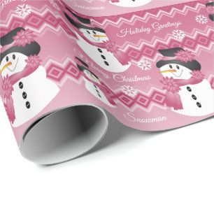 Pink Gemustert Snowman Geschenkpapier