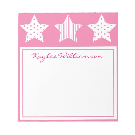 Pink Gemustert Stars Notepad Notizblock (Vorderseite)