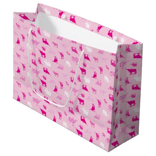 Pink Gemustertes Langornmuster Große Geschenktüte (Vorderseite Schrägansicht)