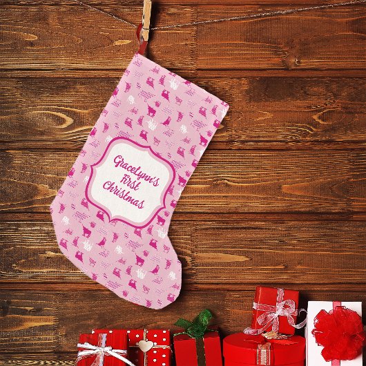 Pink Gemustertes Langornmuster Kleiner Weihnachtsstrumpf