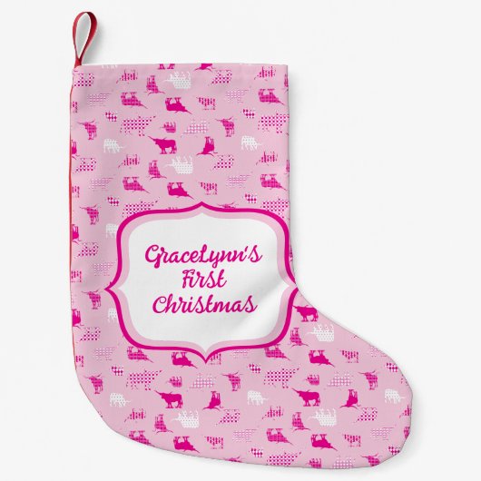 Pink Gemustertes Langornmuster Kleiner Weihnachtsstrumpf (Vorderseite)