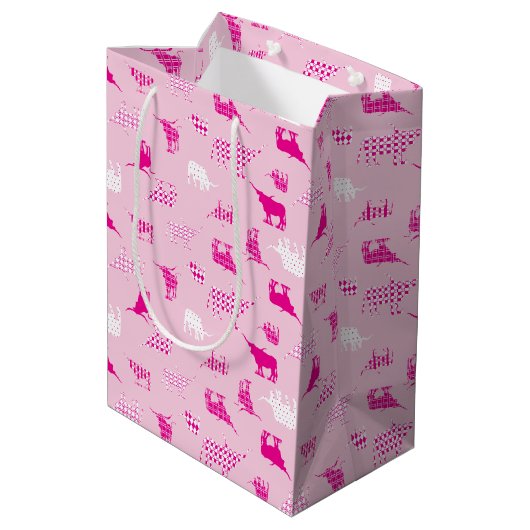 Pink Gemustertes Langornmuster Mittlere Geschenktüte (Rückseite Schrägansicht)