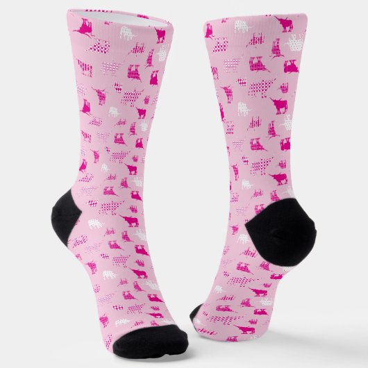 Pink Gemustertes Langornmuster Socken (Gewinkelt)