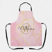 Pink Geode Agate Gold Monogram Script Name Schürze (Vorderseite)