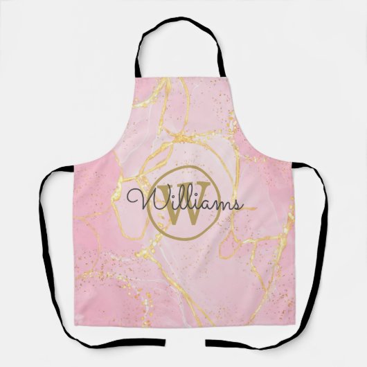 Pink Geode Agate Gold Monogram Script Name Schürze (Vorderseite)