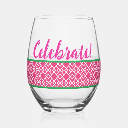 Pink Geometric Celebrate Weinglas Ohne Stiel (Vorderseite)