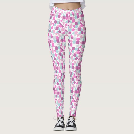 Pink Geometric Circles Squares Triangle Blue Leggings (Vorderseite)