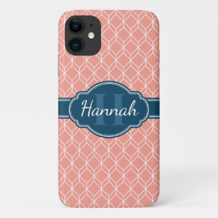 Pink Geometric Diamond Muster Blue Monogram Case-Mate iPhone Hülle