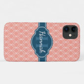Pink Geometric Diamond Muster Blue Monogram Case-Mate iPhone Hülle (Rückseite (Horizontal))