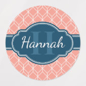 Pink Geometric Diamond Muster Blue Monogram Etiketten (Design 2)