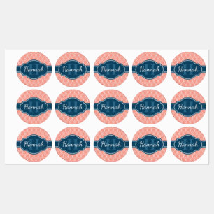 Pink Geometric Diamond Muster Blue Monogram Etiketten