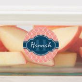 Pink Geometric Diamond Muster Blue Monogram Etiketten (Befestigt)