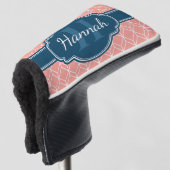Pink Geometric Diamond Muster Blue Monogram Golf Headcover (3/4 Vorderseite)