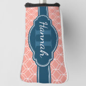 Pink Geometric Diamond Muster Blue Monogram Golf Headcover (Rotieren 90)