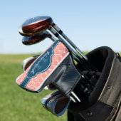 Pink Geometric Diamond Muster Blue Monogram Golf Headcover (In Situ)