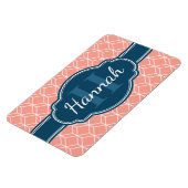 Pink Geometric Diamond Muster Blue Monogram Magnet (Linke Seite)