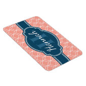Pink Geometric Diamond Muster Blue Monogram Magnet (Rechte Seite)