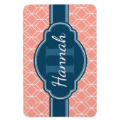 Pink Geometric Diamond Muster Blue Monogram Magnet (Vertikal)