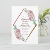 Pink Geometric Floral Champagne Frühstück Einladung (Stehend Vorderseite)