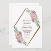 Pink Geometric Floral Champagne Frühstück Einladung (Vorne/Hinten)