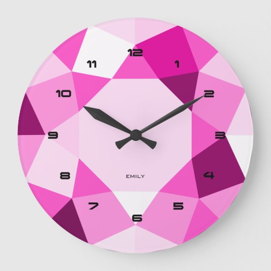 Pink Geometric Modern Design Große Wanduhr (Vorderseite)