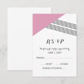 Pink Geometric Strip Response Card RSVP Karte (Vorne/Hinten)