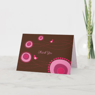 Pink gepunktete Blume und glückliche Vögel Whimsic Dankeskarte