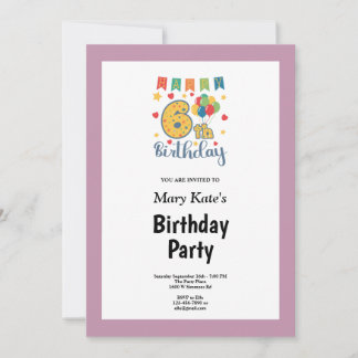 Pink Gerahmt 6. Geburtstagsparty Einladung
