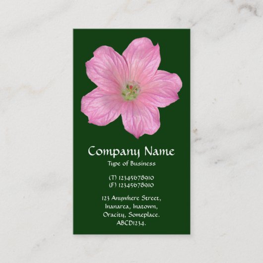 Pink Geranium - Dunkelgrün Visitenkarte (Vorderseite)