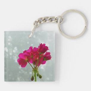 Pink Geranium floral Picture Acrylic Schlüsselanhä Schlüsselanhänger