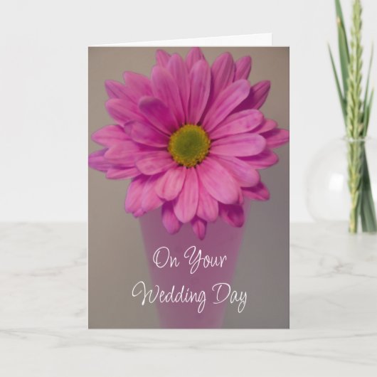 Pink Gerber Daisy am Vase Wedding Day Karte (Vorderseite)