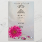 Pink Gerber Daisy and Diamond Buttons Wedding Menu (Vorderseite)