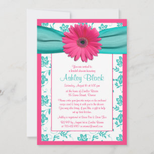 Pink Gerber Daisy Aqua Bridal Dusche Einladung