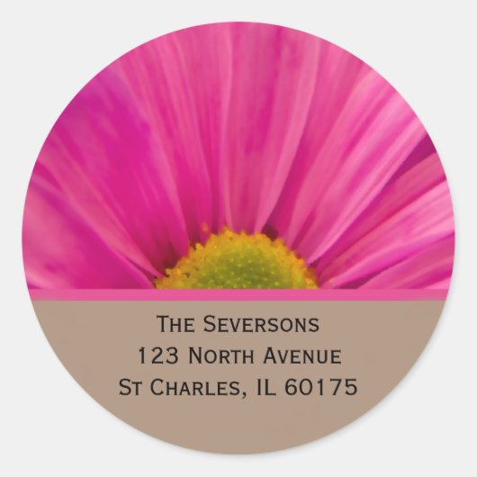 Pink Gerber Daisy auf Tan-Rücksendeadresse Runder Aufkleber (Vorderseite)
