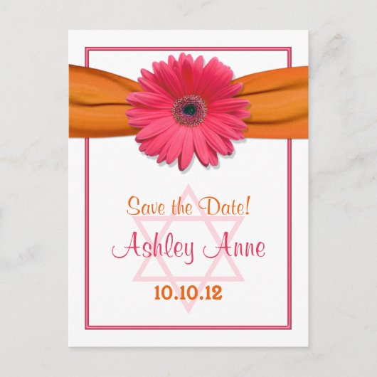 Pink Gerber Daisy Bat Mitzvah Save the Date Ankündigungspostkarte (Vorderseite)
